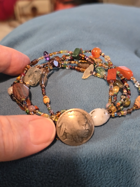 Jewelry - Artisan Multicolor Multi-Gemstone Beaded Wrap Bracelet with Silver Coin Closure